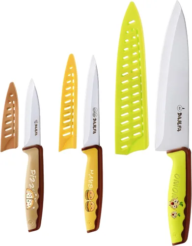 Miniatura 9 de 3 cuchillos de cocina, juego de cuchillos de acero inoxidable con funda, chef de 8 pulgadas, utilidad de 4.5 pulgadas y cuchillo de pelar de 4
