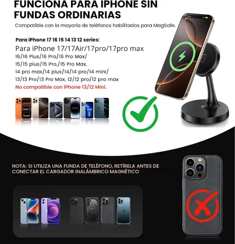 Miniatura 6 de Soporte Cargador Inalámbrico Magnético para iPhone 15W Cargador Rápido MagSafe para iPhone 17/17 Pro/17 Air/17 Pro Max 16/15/14/13/12 Series Apple
