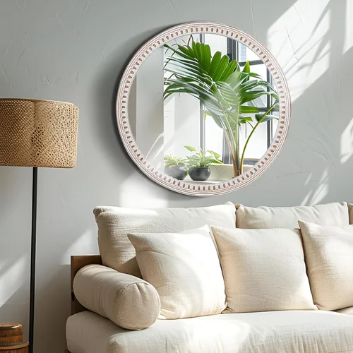 Miniatura 3 de Espejo de pared redondo de madera rústica de 24 pulgadas, espejos circulares decorativos para baño sobre fregadero, sala de estar, entrada, Estilo 2