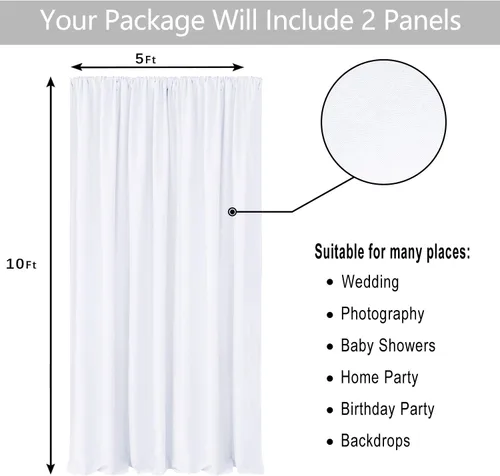 Miniatura 4 de Hiasan Cortinas de fondo blancas para fiestas, cortinas de fondo de fotografía de poliéster para reuniones familiares, decoraciones de boda, 5 x 10