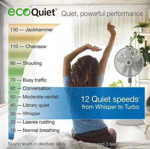 Miniatura 4 de Lasko EcoQuiet - Ventilador de pedestal oscilante con motor silencioso de corriente continua, 12 velocidades, temporizador de 8 horas, altura