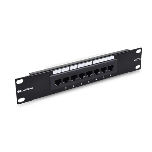 Miniatura 2 de [Listado UL] Cable Matters Mini panel de conexión de 8 puertos con soporte 89D de montaje, panel de conexión compacto de 10 pulgadas para montaje