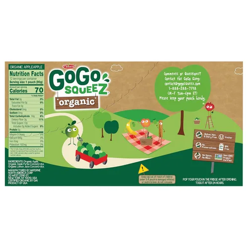 Miniatura 2 de GoGo squeeZ Puré de manzana orgánico y puré de fruta, manzana, 3.2 oz (paquete de 12), bocadillos de fruta orgánicos sin azúcar para niños, sin