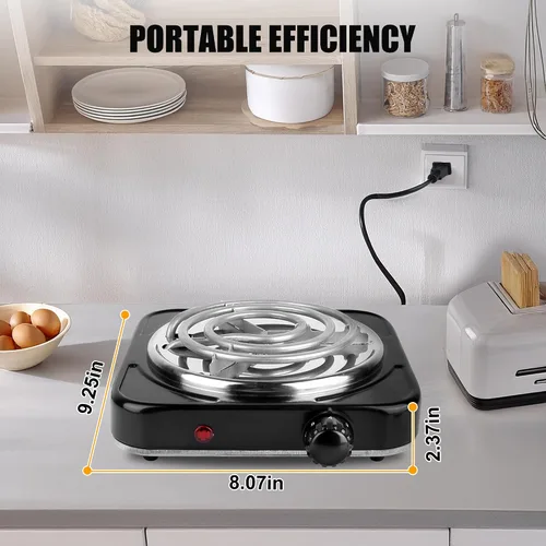 Miniatura 2 de TeqHome Placa Caliente, Quemador Portátil de Encimera de 1000W y Estufa Eléctrica, Placa de Cocción de Un Solo Quemador de Hierro Fundido con 5
