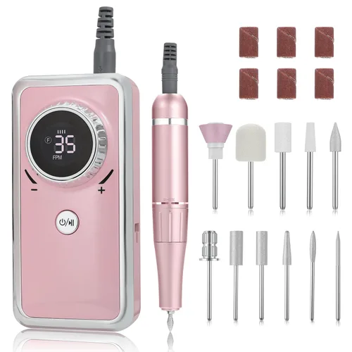 Taladro de uñas eléctrico profesional, 35,000 rpm, taladro de uñas portátil Efile con 11 brocas de uñas, máquina de taladro de uñas recargable con