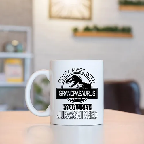 Miniatura 3 de Taza de café de 11 onzas con texto en inglés «Don't Mess With Grandpasaurus You'll Get Jurasskicked» para cumpleaños, día del padre, regalos