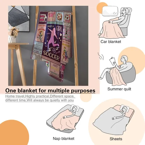 Miniatura 58 de Manta de fútbol para niñas, regalos de fútbol para niñas y niños, manta de franela de forro polar suave y cálida para niñas, regalos de fútbol