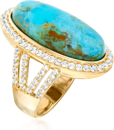 Miniatura 3 de Ross-Simons Kingman Turquoise and 1.30 ct. t.w. White Topaz Ring in 18kt Gold Over Sterling