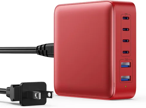 Miniatura 8 de Bloque de cargador USB C de 120W con 2 cables retráctiles integrados, cargador de pared con enchufe plegable GaN IV 4 en 1, estación de carga