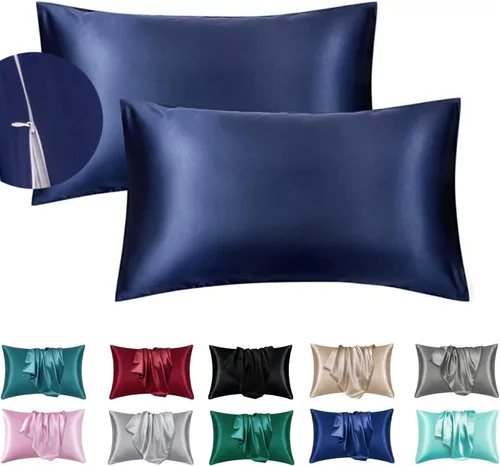 Miniatura 25 de Juwenin Bedding, funda de almohada de satén sedosa súper suave y lujosa con cremallera (funda de almohada de satén sedoso para el cabello), juego