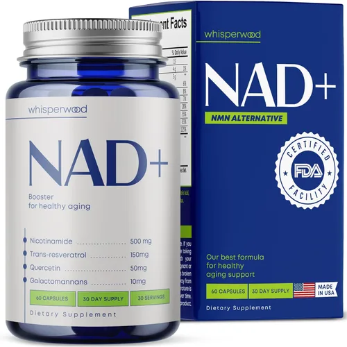 Suplemento NAD+ con ribósido de nicotinamida, resveratrol trans y quercetina - Complejo NAD Plus para apoyo energético, cerebro y mitocondrial -