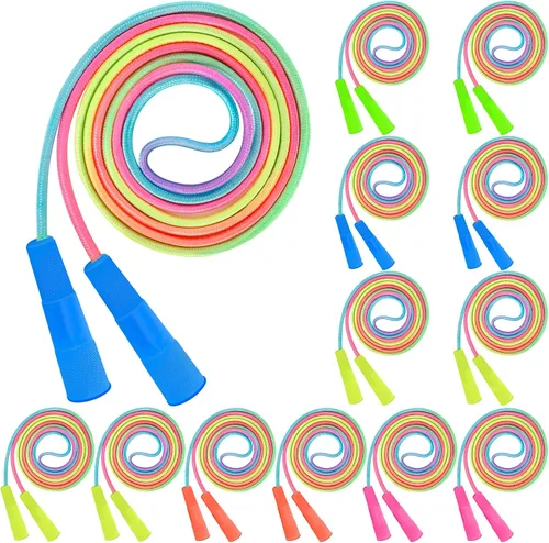 Miniatura 10 de ZATAYE Paquete de 6 cuerdas de saltar para niños, coloridas cuerdas de saltar de nailon degradado para niños, longitud ajustable de 7.55 pies, asas