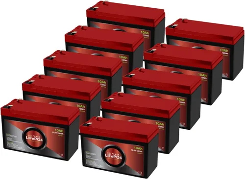 Miniatura 9 de Paquete de 2 baterías recargables LiFePO4 de ciclo profundo de litio de 12 V 10 Ah 2000-5000 ciclos de vida y 10 años de vida útil BMS integrado