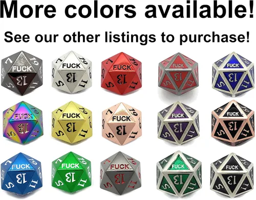 Miniatura 2 de Juego de dados de metal D20 Fuck Critical Fail F de 20 caras DND Negro Gunmetal Número de color para juegos de rol Dungeons and Dragons D&D