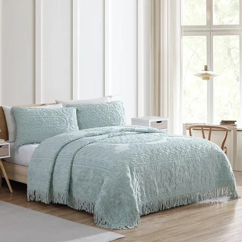 Miniatura 2 de Beatrice Home Fashions Medallón de chenilla, funda estándar, azul