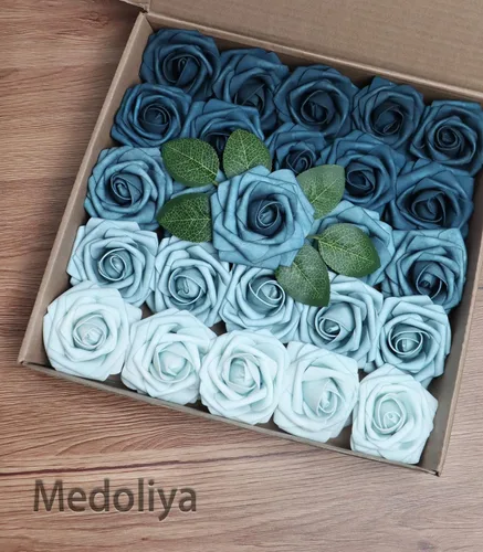 Miniatura 3 de Flores artificiales, 25 rosas de espuma de aspecto real, rosas falsas con tallos para ramos de boda, centros de mesa, baby shower, fiesta