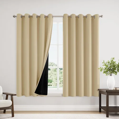 Miniatura 69 de ChrisDowa - Cortinas 100% opacas, para dormitorio, con forro negro, 2 capas gruesas, aislamiento térmico y ojales, 63 pulgadas de largo, juego de 2