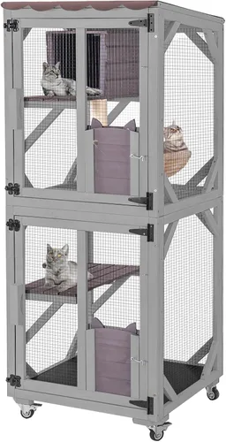 Miniatura 9 de Ventana Catio Outdoor Cat Recinto Casa grande para gatos Walk In, Refugio para Gatitos, Con Caja de Descanso, Gris