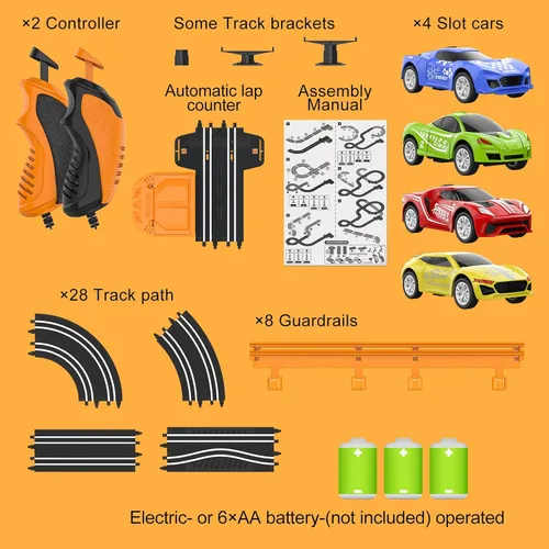 Miniatura 6 de Juegos de carreras de autos con 4 autos de carreras de alta velocidad, batería o pista de carreras eléctrica para niños y niños, doble juego