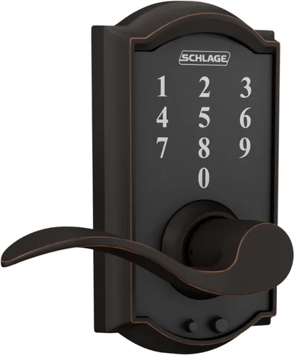 Miniatura 2 de Schlage - Cerradura táctil Camelot con picaporte Accent, cerradura de entrada electrónica sin llave (bronce envejecido, FE695 CAM 716 ACC)