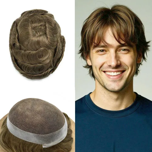 Miniatura 95 de Toupee para hombres Sistema de reemplazo de cabello humano real pieza de cabello humano para hombres encaje suizo para hombre Toupee Hair Pieces