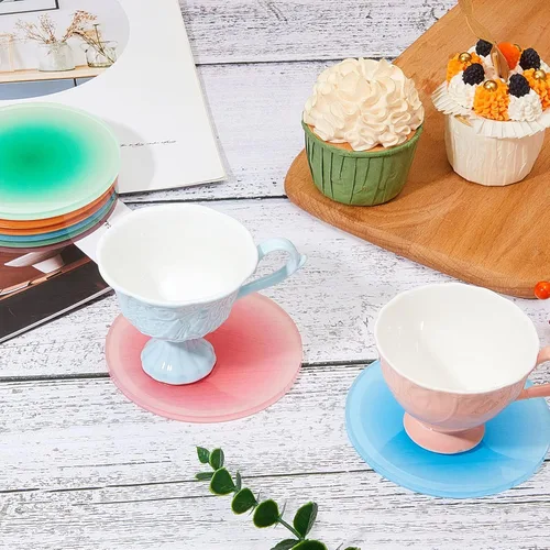Miniatura 5 de Irenare 8 piezas posavasos acrílicos coloridos de 3.9 pulgadas, lindos posavasos redondos resistentes al calor, soporte antideslizante para mesa