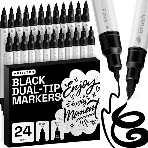 Miniatura 29 de ARTISTRO 5 marcadores de pintura acrílica negra, bolígrafos de pintura de doble punta + pincel fino ideal para caligrafía, perfectos para tela