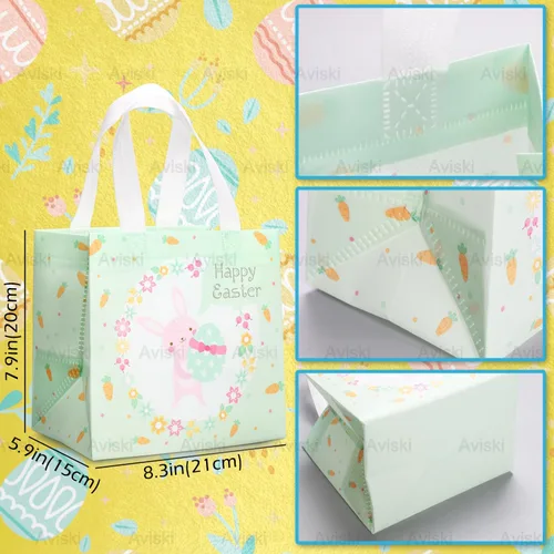 Miniatura 2 de Aviski 12 bolsas de caza de huevos de Pascua de varios tamaños, bolsa de regalo de huevos de gallina de zanahoria con asas, bolsas de regalo