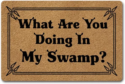MjiejieM Divertidos felpudos con texto en inglés «What are You Doing in My Swamp» para interiores y exteriores, tapete de bienvenida para interiores