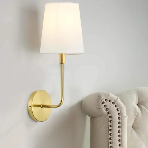 Miniatura 3 de Candelabros de pared grandes de latón antiguo, juego de 2, lámparas de pared industriales vintage con cableado y pantalla de tela, zócalo E26