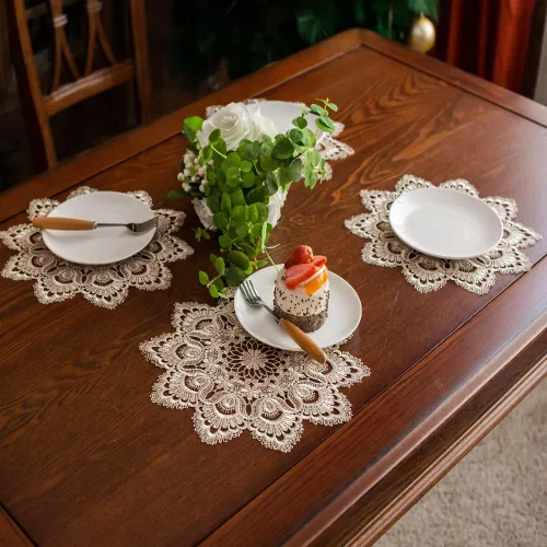 Miniatura 11 de ARTABLE Manteles de encaje redondos con doily, manteles de encaje, doily bordado con flor, tapete para tazas y jarrones para decoración de mesa