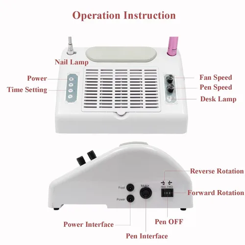 Miniatura 7 de TFCFL Colector de polvo de uñas 5 en 1, colector de polvo profesional de vacío de uñas + taladro eléctrico de uñas + lámpara de secado de uñas