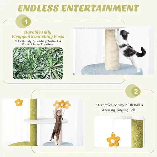 Miniatura 8 de Tangkula Bonito árbol para gatos, torre para gatos de flores con poste rascador de sisal, perca en forma de hoja de felpa, condominio espacioso