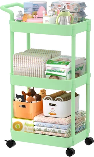 Miniatura 12 de Volnamal Organizador de pañales para bebé, organizador de pañales de plástico para artículos esenciales de guardería, carrito móvil para cambiador
