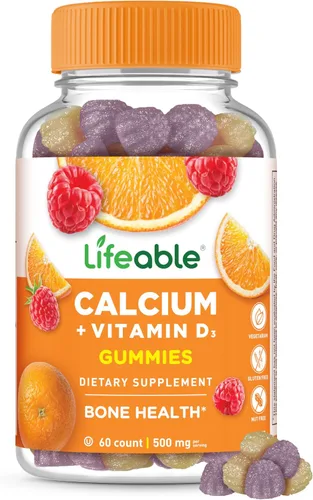 Lifeable Gomitas de calcio con vitamina D3 | Calcio 500 mg D3 1000 UI | Suplementos de fuerza ósea de gran sabor | para la salud ósea | Gomitas de