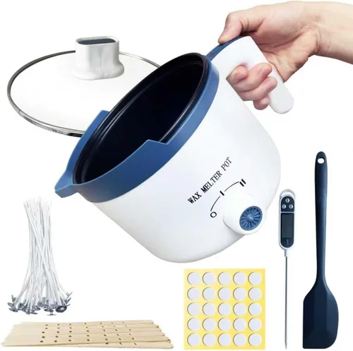 Ksedcon Derretidor de cera para hacer velas con boquilla de vertido, kit de olla de fusión de cera eléctrica incluye mechas, calcomanías de mecha,