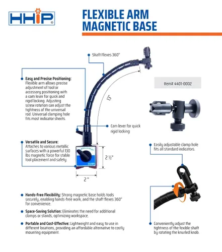 Miniatura 4 de HHIP 4401-0002 Base magnética de brazo flexible, 130 lb. Power Pull