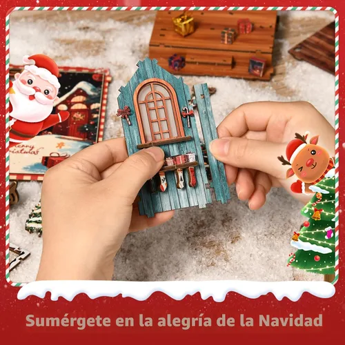 Miniatura 5 de Kits de rincón de libros de Navidad para adultos, rompecabezas de madera 3D, kit de casa en miniatura para decoración de estantería con luces LED