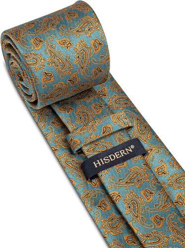 Miniatura 132 de HISDERN Corbatas para hombre, corbata de cachemira y bolsillo cuadrado tejido clásico floral para hombre, corbata de fiesta de boda