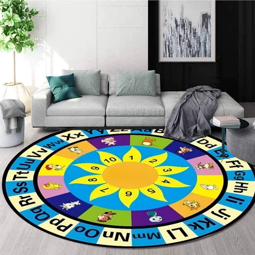 Miniatura 10 de Alfombra redonda para sala de juegos para niños, 3 pies, con letras coloridas del número ABC, alfombra de preescolar para guardería, aula, alfombra