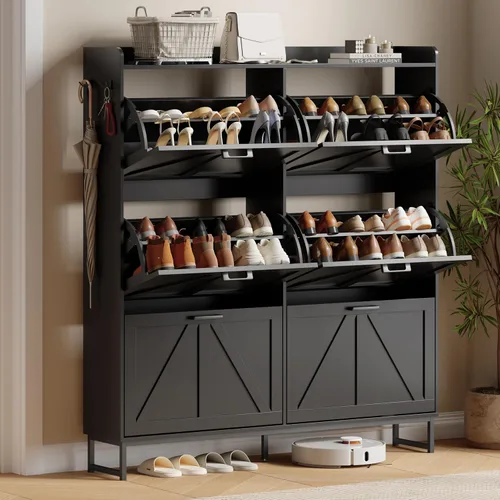 Miniatura 20 de Gabinete para Zapatos con 2 Cajones Abatibles, Organizador Independiente Oculto para Almacenamiento de Zapatos para Entrada, Gabinete Estrecho