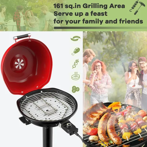 Miniatura 6 de Giantex Parrilla eléctrica para interiores y exteriores, parrilla portátil de 1600 W con rejilla antiadherente extraíble, temperatura ajustable, Rojo