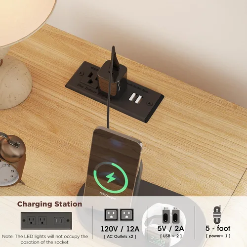 Miniatura 4 de Mesita de noche con estación de carga y luces LED, mesitas de noche con armario de almacenamiento ajustable, mesa auxiliar moderna con puertas