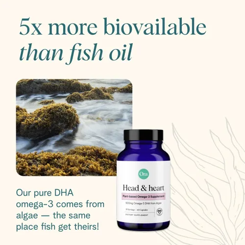 Miniatura 6 de Ora Organic Suplemento vegano Omega 3 - 500 mg de DHA para la salud cerebral, ocular y cardíaca - Hecho de algas sostenibles - 60 cápsulas