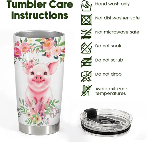Miniatura 8 de 34HD Cute Pig - Vaso de 20 onzas con tapa, diseño de cerdo, de acero inoxidable, aislado al vacío, taza de café de viaje, regalo de cumpleaños