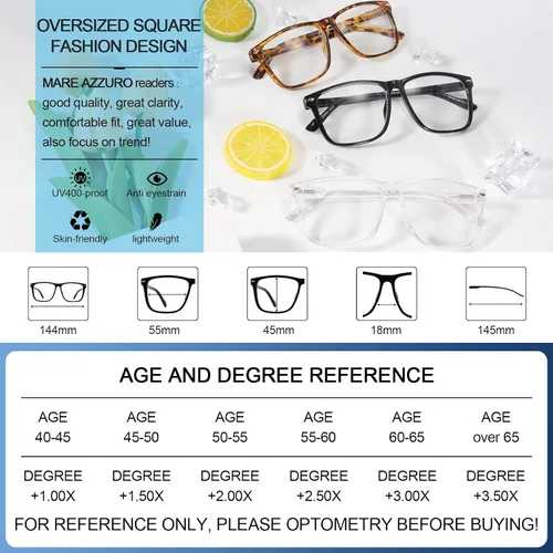 Miniatura 5 de MARE AZZURO Gafas de lectura bifocales de gran tamaño para hombre, con bloqueo de luz azul, lectores 1.0 1.25 1.5 1.75 2.0 2.25 2.5 2.75 3.0 3.5