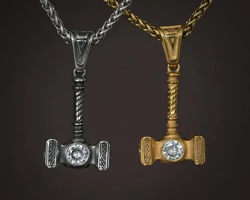 Miniatura 145 de Viking Thors Hammer Necklace Pendant - Vegvisir Aegishjalmur Helm of Awe Raven Huginn Muninn Pendant Necklace Amulet Talisman - Thor Necklace