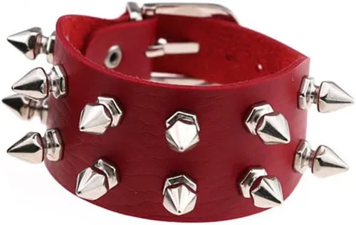Miniatura 5 de Tanyoyo Pulsera unisex con tachuelas de rock punk, correa ancha, de cuero, con remache gótico, hebilla