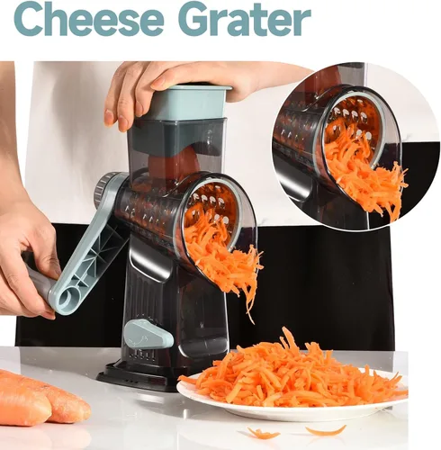 Miniatura 7 de Rallador de queso rotativo con mango Triturador de cocina Rallador Rebanador Rallador de hielo Rallador de queso para vegetales, nueces, papas, Azul
