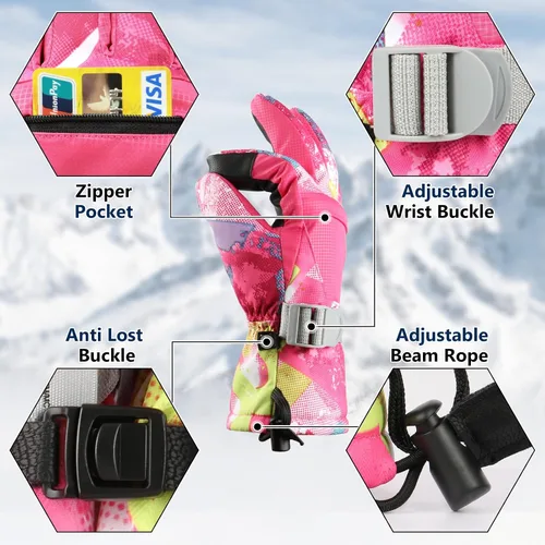 Miniatura 4 de Guantes para clima frío, guantes de esquí, guantes de nieve, guantes de invierno impermeables, hombres y mujeres, para padres e hijos